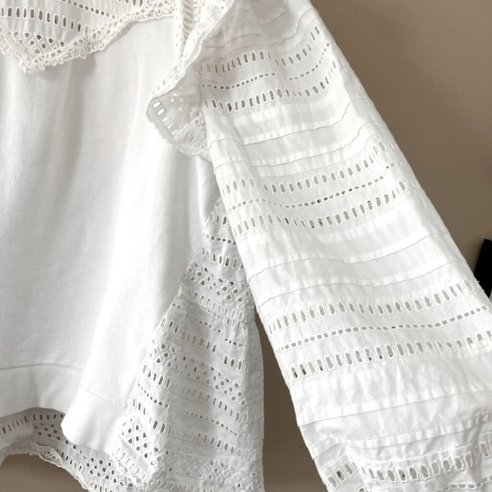 Sea New York White Eyelet Lace Paneled Blouse - Picture 11 of 16